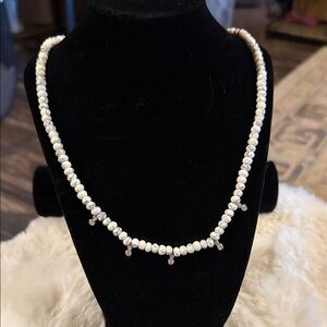 White Howlite Beaded Necklace with Dangle Accents